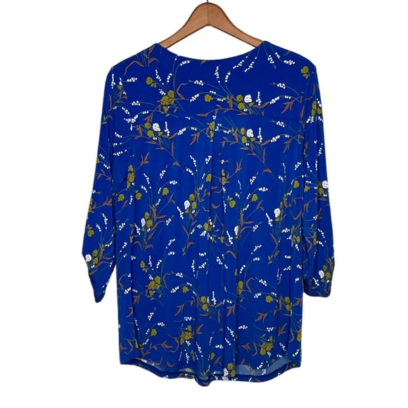 New Beacon Medium Stitch Fix Blue Floral V-Neck Stretch Knit Jersey Blouse Top - Picture 2 of 4